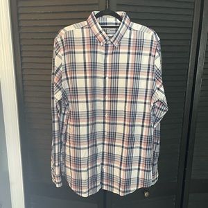 Express Red/White/Blue Plaid Fitted Performance Dress Shirt